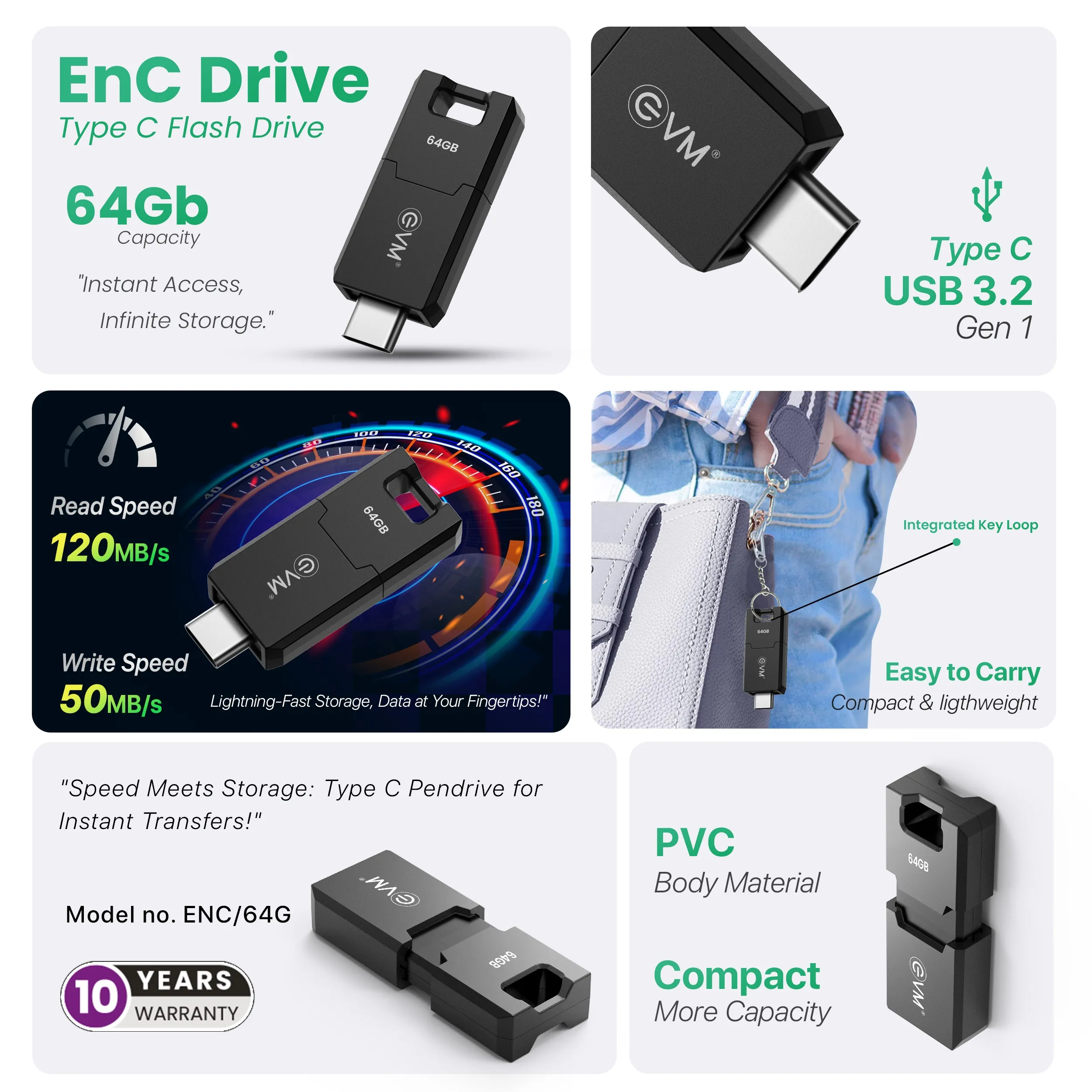 EVM Enc Pendrive Type-C 64GB USB 3.2 (ENC/64G) view 3